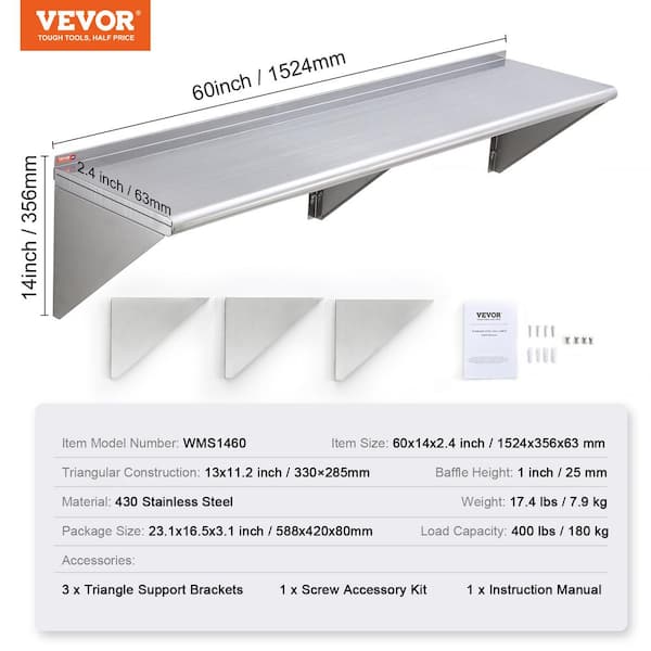 Stainless Steel Floating Shelf Latitude Run Size: 60