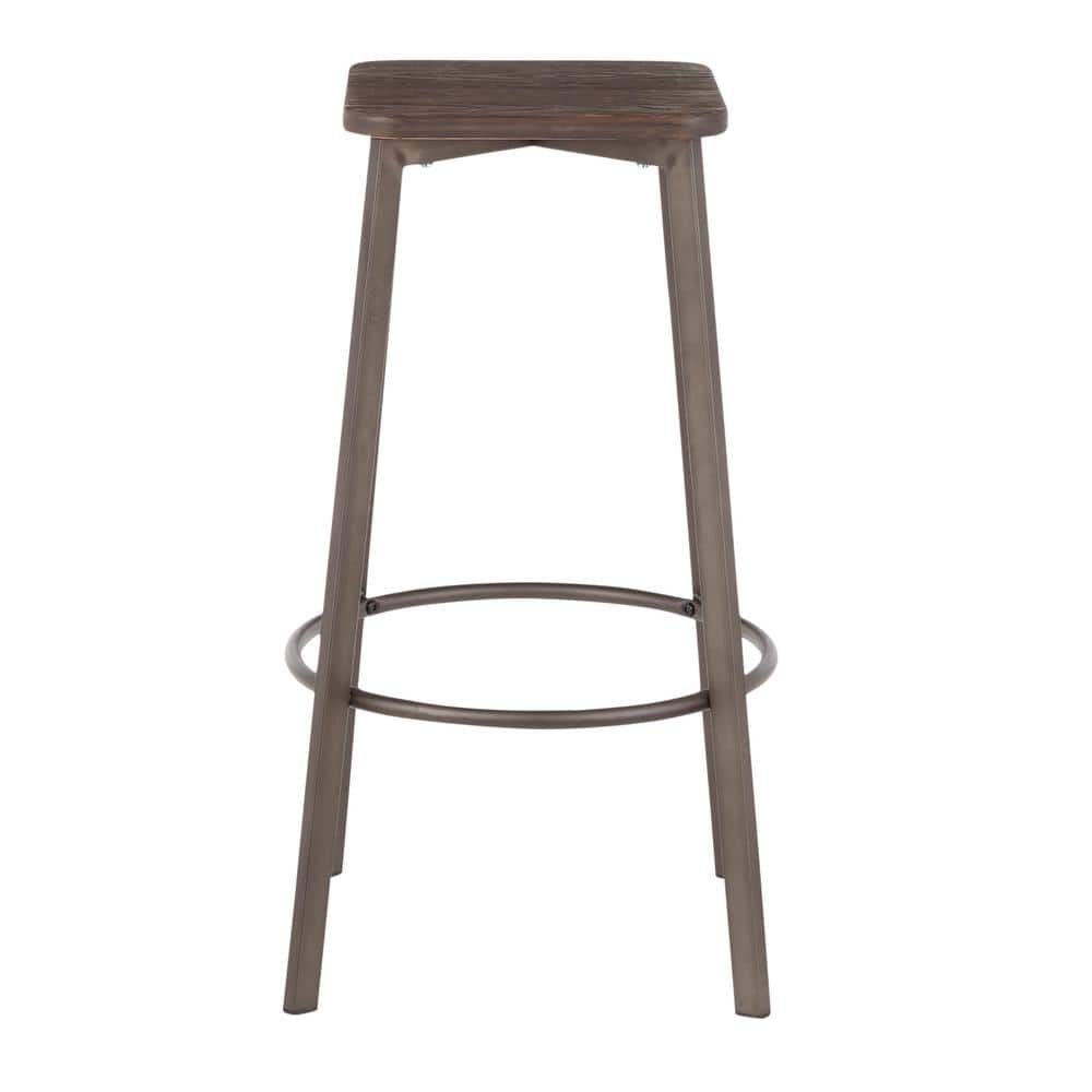 Clara Industrial Gray and Brown Metal Bar Stools, Set of 2
