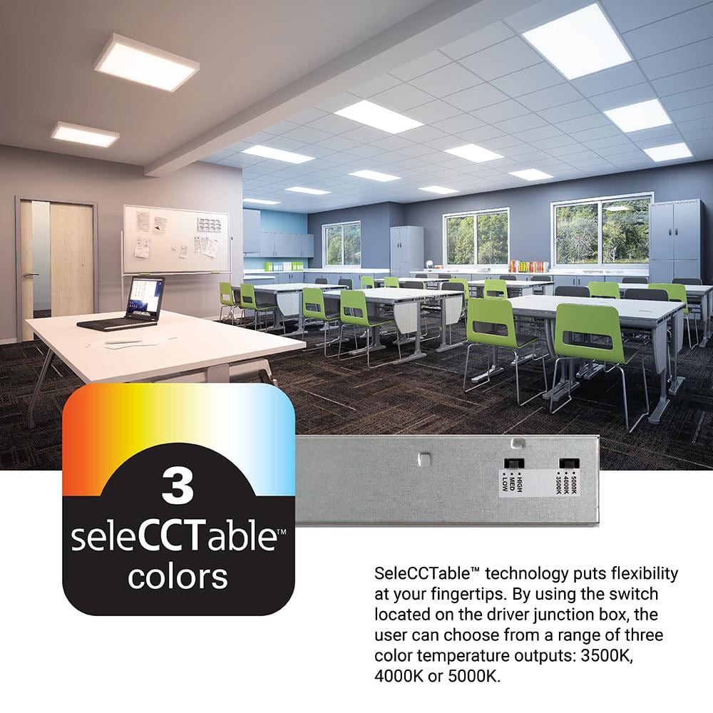 White Aluminum 2x2 LED Panel Light with Selectable Lumens