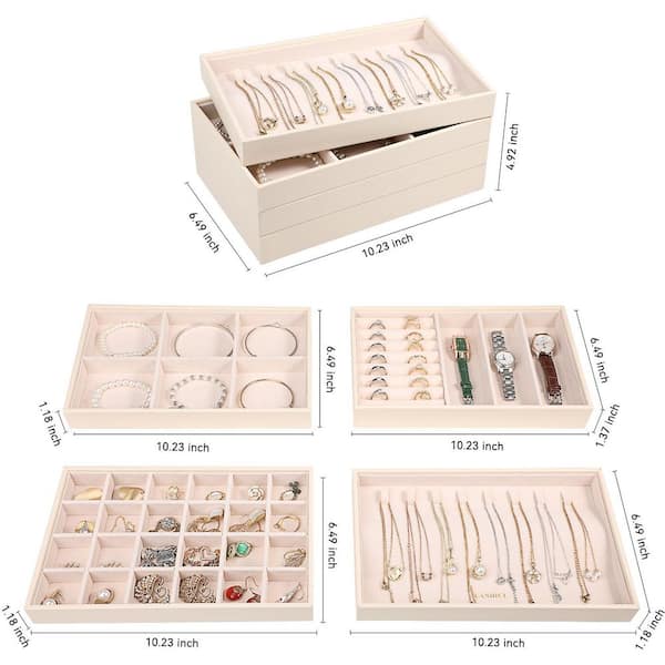 Stackable Jewelry Organizer Trays 4 Set - PU Leather Storage Display Case with Stackable Jewelry Organizer Trays 4 Set Coffee PU Leather  main image 2