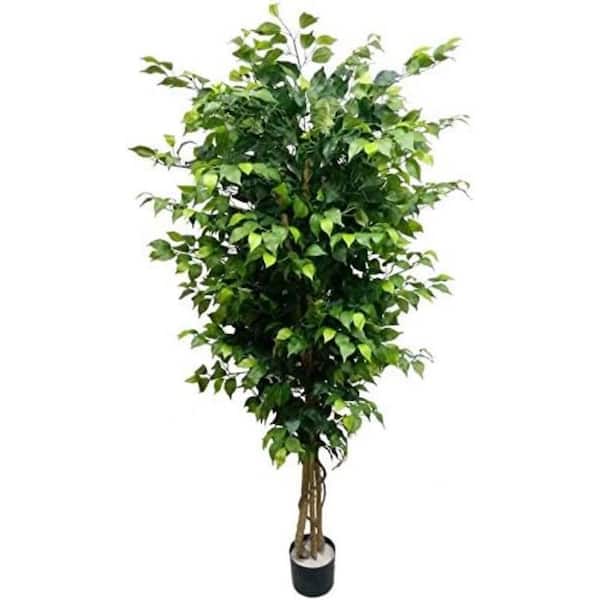 Larksilk 6 ft. Artificial Ficus Tree with 1528 Silk Leaves in Black Pot, Floral Home by Artificial Flowers