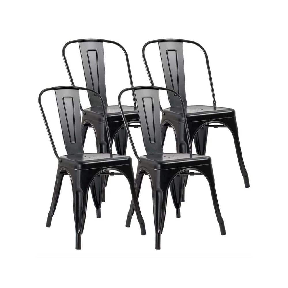 4-Pack High Back Metal Stackable Armless Dining Chairs with18 in. Seat Height for Dining Room