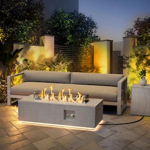 42 in. 50,000 BTU Rectangle Outdoor Propane Gas Fire Pit Table in Gray with Golden Light