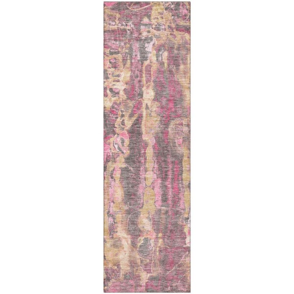 Mayfield Premium Machine Washable Abstract AMF2120 Blush 2 ft. x 7 ft. Runner Rug