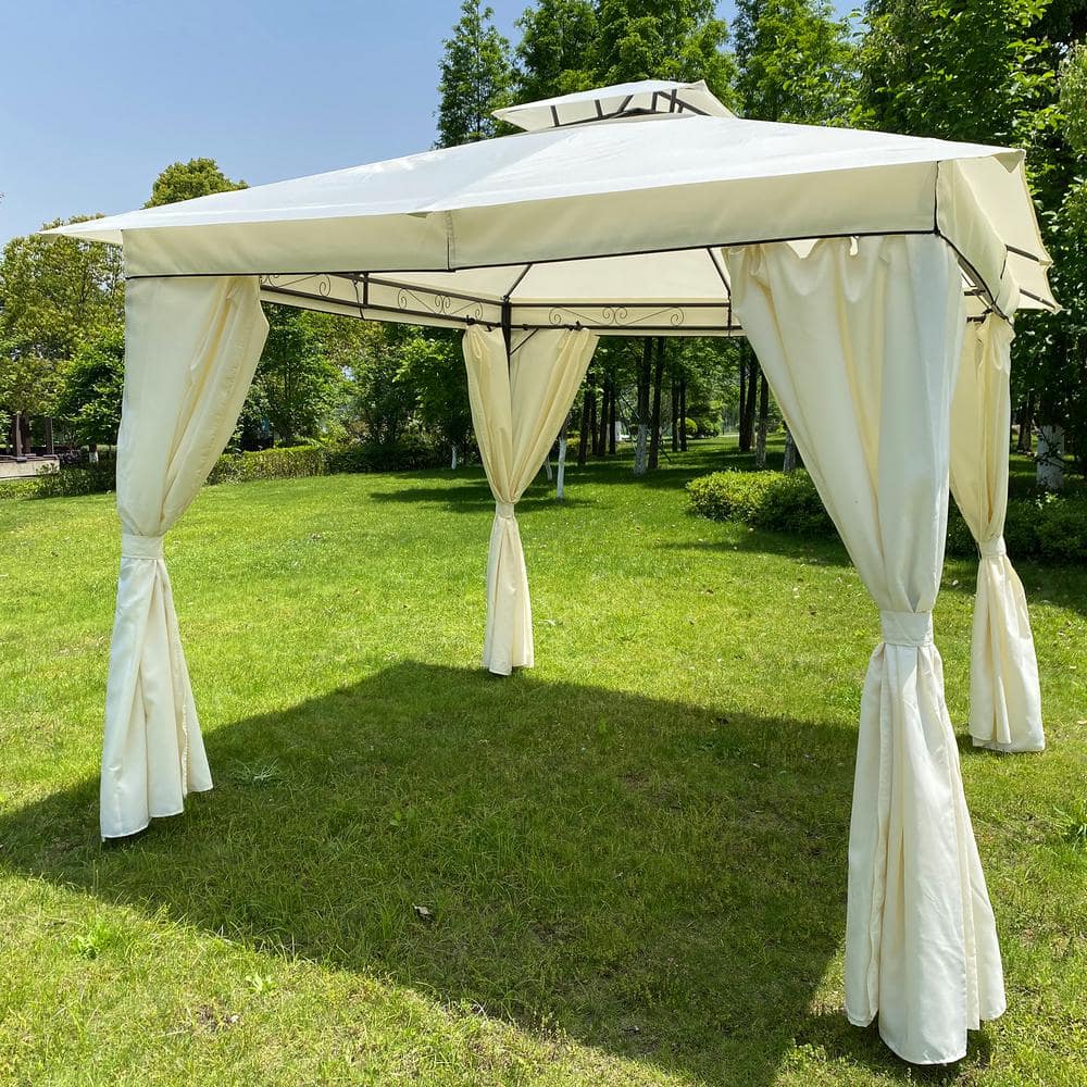 10 ft. x 10 ft. Beige Outdoor Patio Garden Gazebo Tent, Outdoor Shading, Ga