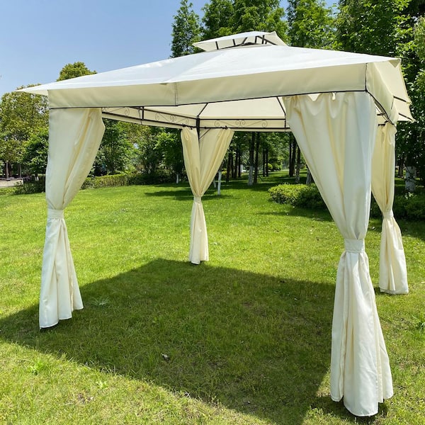 GOSHADOW 10 ft. x 10 ft. Beige Outdoor Patio Garden Gazebo Tent, Outdoor Shading, Gazebo Canopy With Curtains