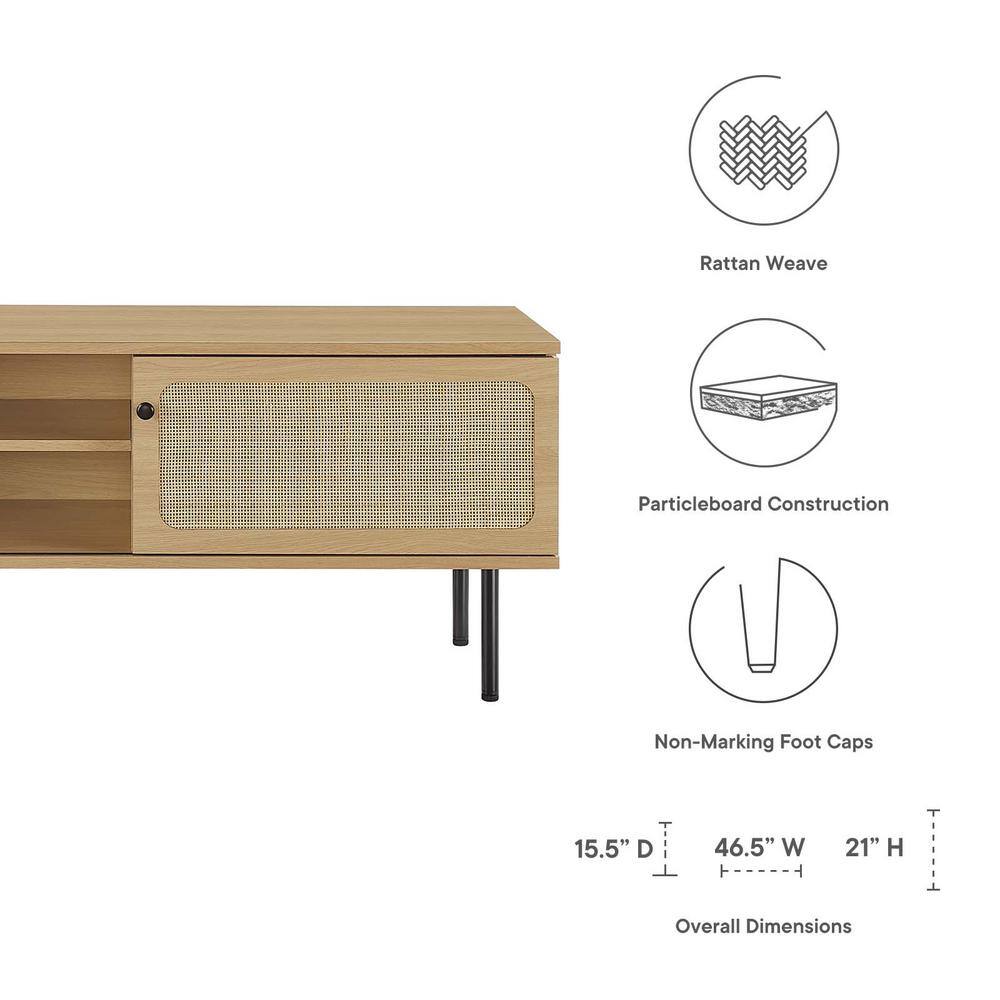 Rustic Oak 47" Media Console with Rattan Cabinet and Metal Legs