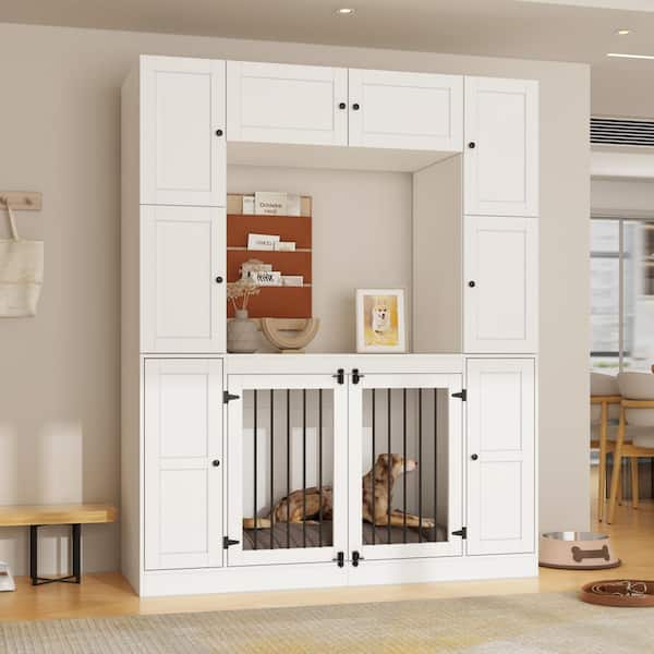 FUFU&GAGA Wooden Dog Kennel Furniture Style Dog Crate, Indoor Modern Dog Crate with 7-Large storage cabinet, White