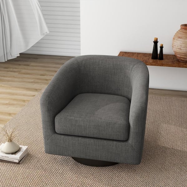 Uixe Gray Polyester Upholstered 360°Swivel Arm Chair With Wood