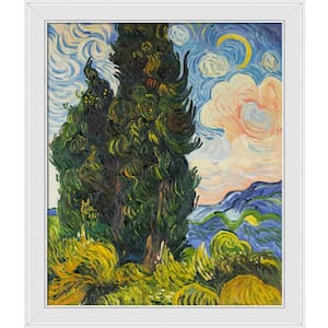 2-Cypresses by Vincent Van Gogh Galerie White Framed Nature Oil Painting Art Print 24 in. x 28 in.