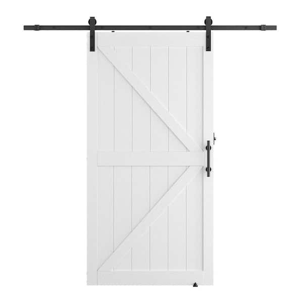 SOCBAZZAR 30 in. x 84 in. Paneled K-Bar White Solid Core Primed MDF Sliding Barn Door with Hardware Kit