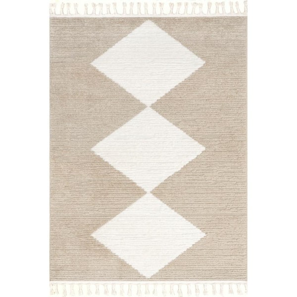 nuLOOM Sherley Stacked Diamond Tassel Beige 7 ft. 10 in. x 10 ft. Farmhouse Area Rug