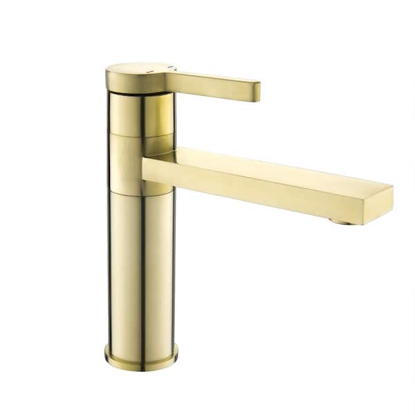 FLG Single Handle Single Hole Bathroom Faucet Modern Brass Bathroom Sink Vanity Faucets in Brushed Gold