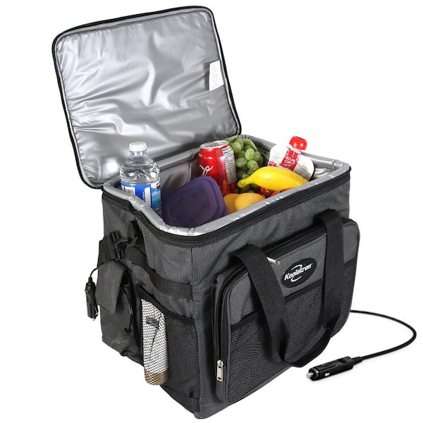 Koolatron 12V Electric Cooler Bag, 25L (26qt.) Collapsible Thermoelectric Soft Bag Cooler, Gray/Black