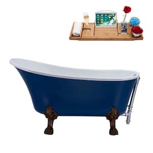 55 in. Acrylic Clawfoot Non-Whirlpool Bathtub in Matte Dark Blue, Matte Oil Rubbed Bronze Clawfeet,Polished Chrome Drain