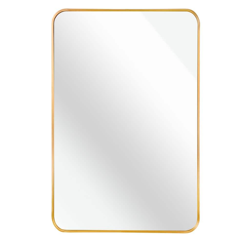 24 in. W x 32 in. H Rectangular Framed Hook Wall Bathroom Vanity Mirror in Gold price history on PriceWatchPro