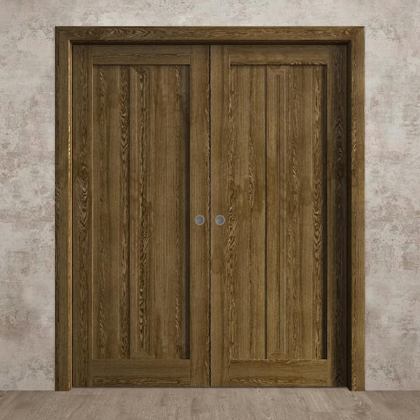 Sartodoors 84 in. x 84 in. Marble Oak Solid Wood Double Pocket