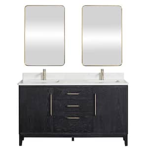 Gara 60 in. W x 22 in. D x 33.9 in. H Double Sink Bath Vanity in Fir Black White Grain Composite Stone Top Mirror