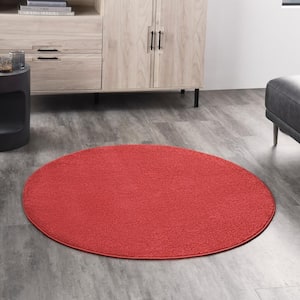 Essentials Brick Red 4 ft. x 4 ft. Round Solid Contemporary Indoor/Outdoor Patio Area Rug