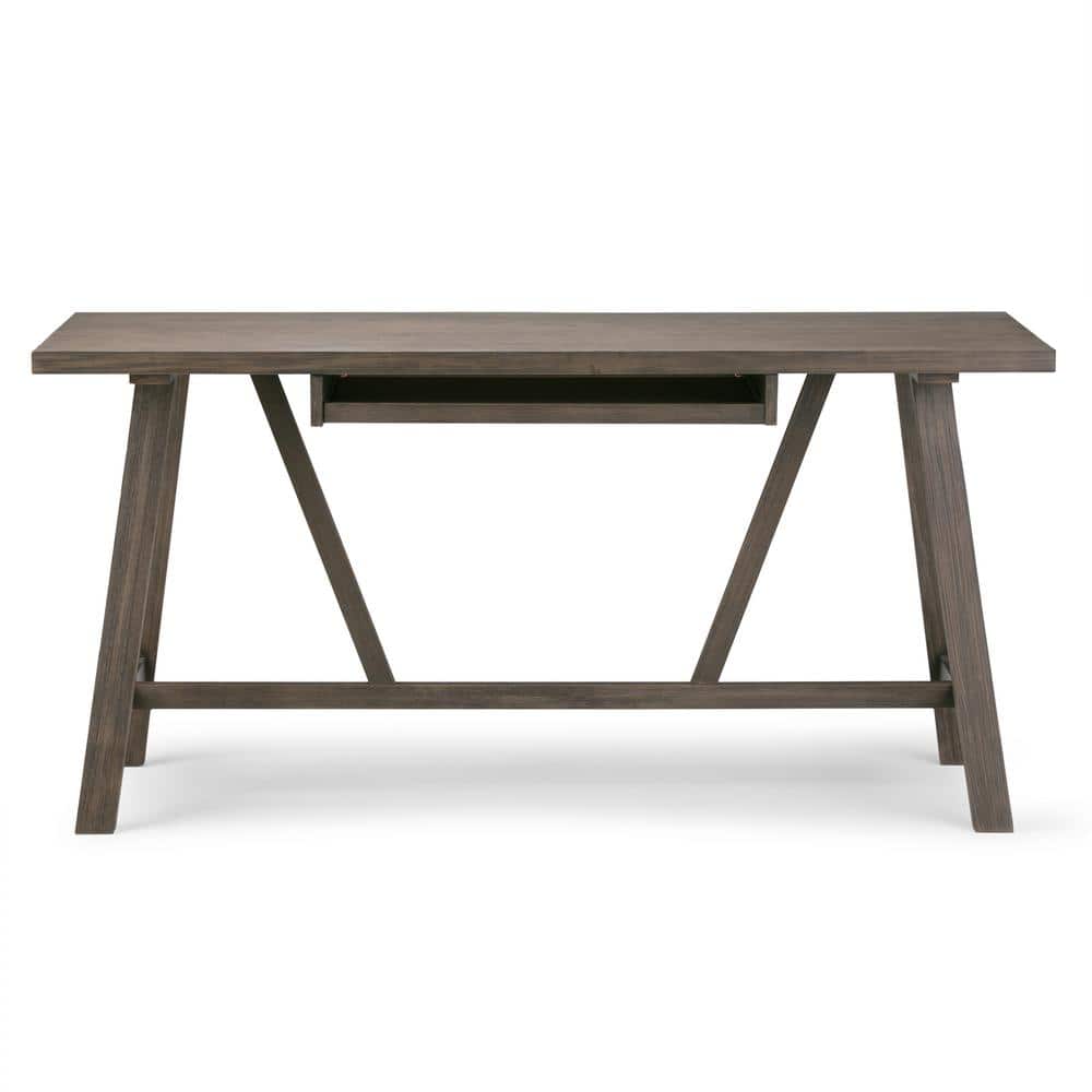 Driftwood Finish 60'' Solid Wood Industrial Writing Desk with Keyboard Tray