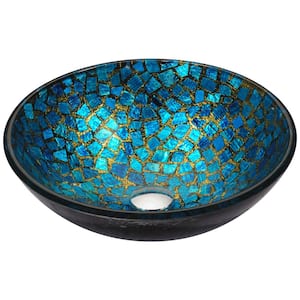 Mosaic Series Round Glass Blue Gold Mosaic Vessel Sink