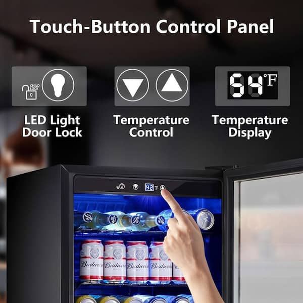 Wine Refrigerator 20.28 in. 145-Cans or 37-Bottle Single Zone Wine and Beverage Cooler with Silver Stainless Steel Door