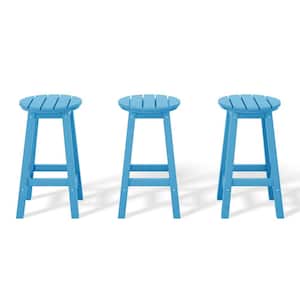 Laguna 24 in. Round HDPE Plastic Backless Counter Height Outdoor Dining Patio Bar Stools (3-Pack) in Pacific Blue
