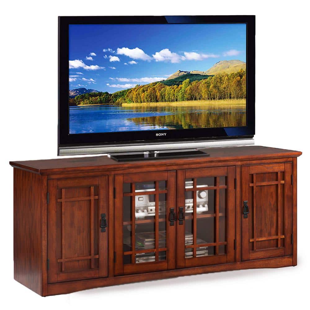 Mission Oak 60-Inch TV Stand with Glass Doors