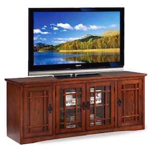 60 in. W Mission Oak Three Door TV Stand with Cabinet Storage holds TV's up to 65 in.