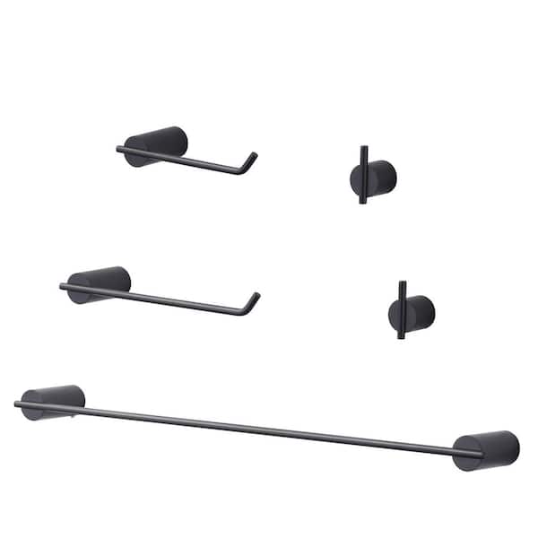 IVIGA Stainless Steel 5-Piece Bath Hardware Set with 2-Towel Bars, Toilet Paper Holder and 2-Towel Hooks in Matte Black