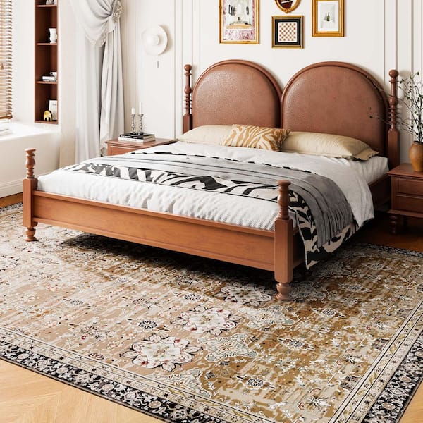 Brown Green 9 ft. x 12 ft. Area Rug, Washable, Non-Slip, Tear-Resistant, Soft Carpet, Pet and Child Friendly, Vintage