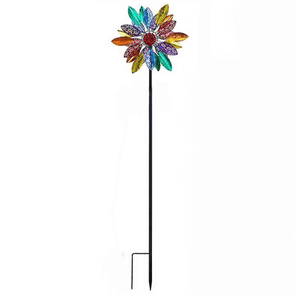 TIRAMISUBEST Outdoor Metal Colorful Dahlia Windmill Wind Spinner ...