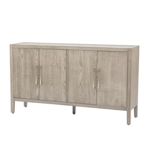 Gray Wood 60 in. Sideboard with Metal Handles and Adjustable Shelves