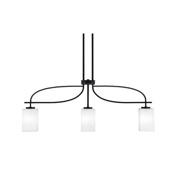 Unbranded Olympia 3-Light Matte Black Billiard Light with 4 in. Square Clear Bubble Glass Shades, no blulbs included