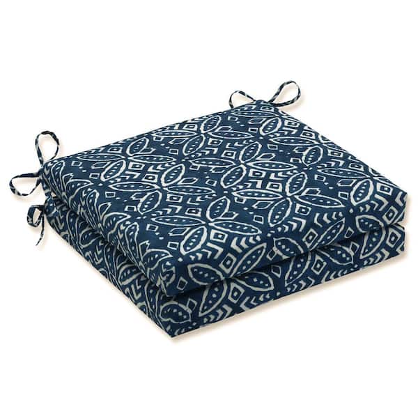 Pillow Perfect 20 in. x 20 in. Outdoor Dining Chair Cushion in Blue/Ivory (Set of 2)