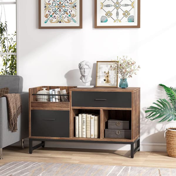 Frances 2-Drawers Black and Brown Wood File Cabinet, Rustic Lateral Filing Cabinet