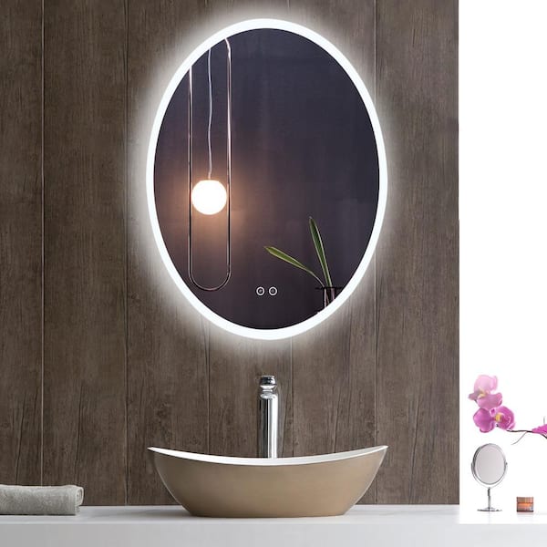 Cesicia 24 in. W x 32 in. H Oval Frameless Wall Mount Bathroom Vanity Mirror in Silver with LED, Anti-Fog and Dimmable