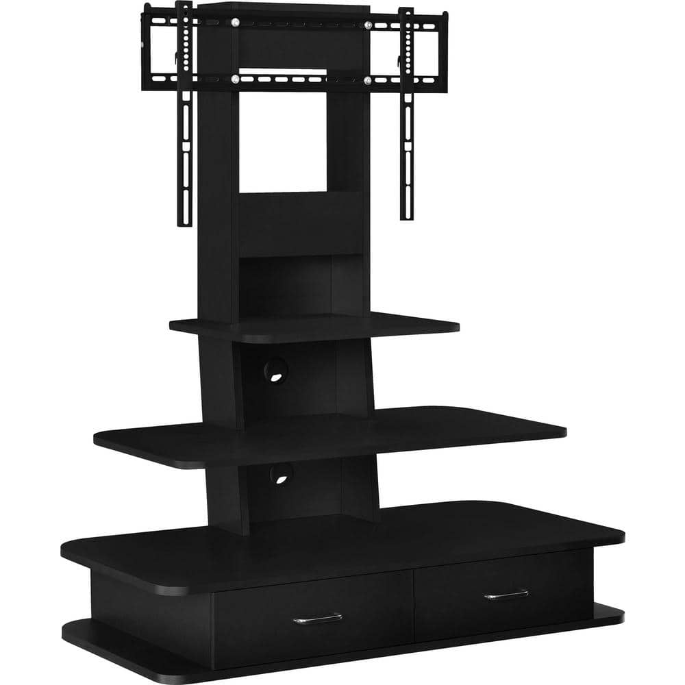 Park 42 in. Black Particle Board Pedestal TV Stand with 2 Drawer Fits TVs U