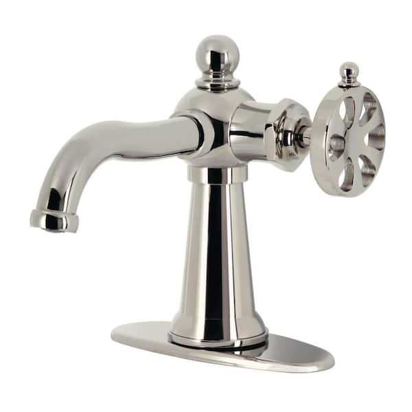 Kingston Brass Belknap Single-Handle Single Hole Bathroom Faucet with Push Pop-Up and Deck Plate in Polished Nickel