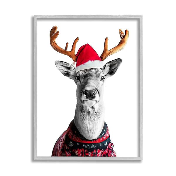 Stupell Industries Deer in Holiday Sweater by Annalisa Latella 1-Piece Framed Graphic Print Animal Poster Art Print 14 in. x 11 in.