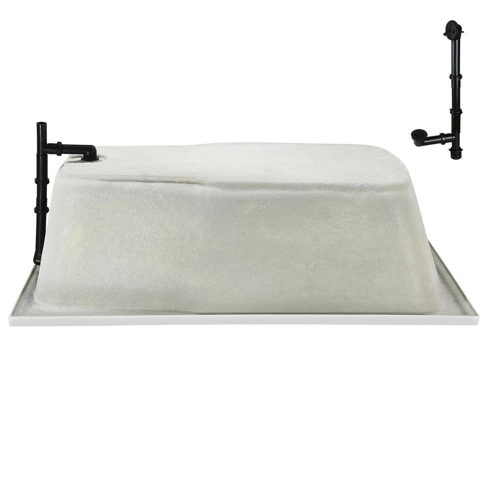 60'' Glossy White Acrylic Drop-In Soaking Bathtub with Matte Black Drain