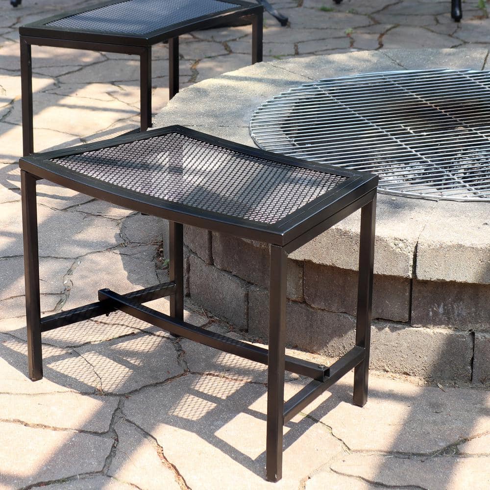 Curved Black Mesh Metal Outdoor Fire Pit Bench Set of 4