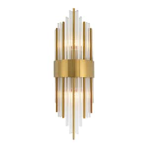 7.87 in. 2-Light Gold Luxury Geometric Design Indoor Wall Light Wall Sconce with Clear Glass Shade, No Bulbs Included