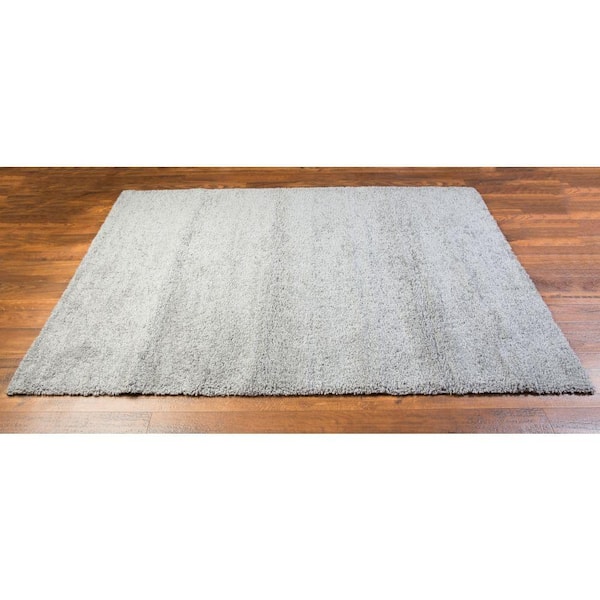 Madison Shag Plain 7 ft. 10 in. x 7 ft. 10 in. Modern Solid Grey Round Area Rug