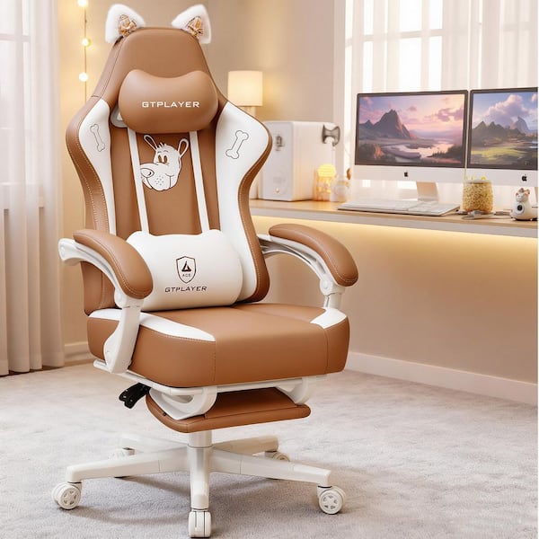 ComHoma Faux Leather Gaming Chair with Dog Embroidery Adjustable