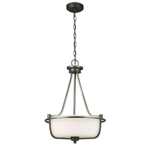 Mayview 16 in. W x 22.5 in. H 3-Light Graphite Pendant Light with Frosted Glass Shade