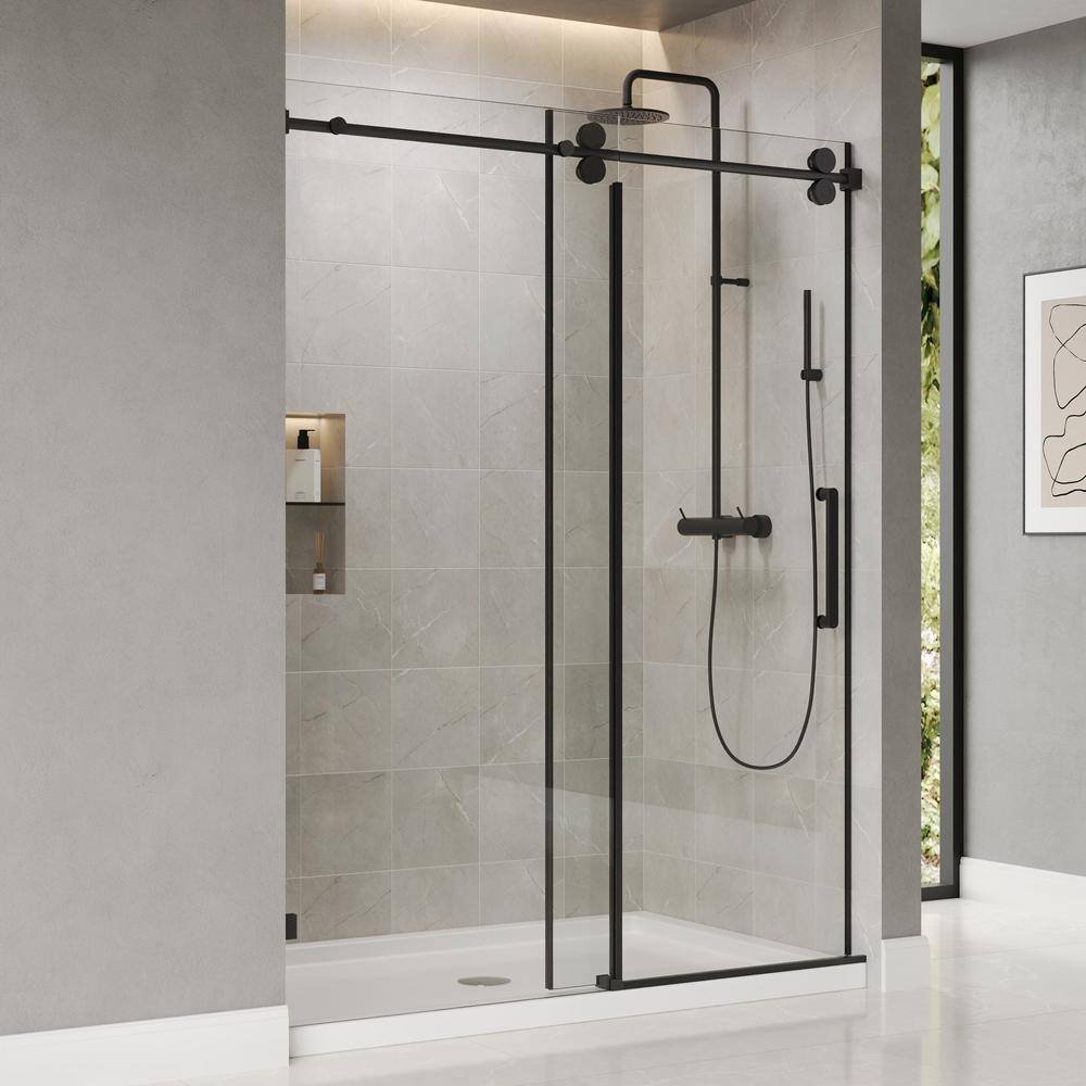 Concord Black Frameless Sliding Shower Door with Tempered Glass