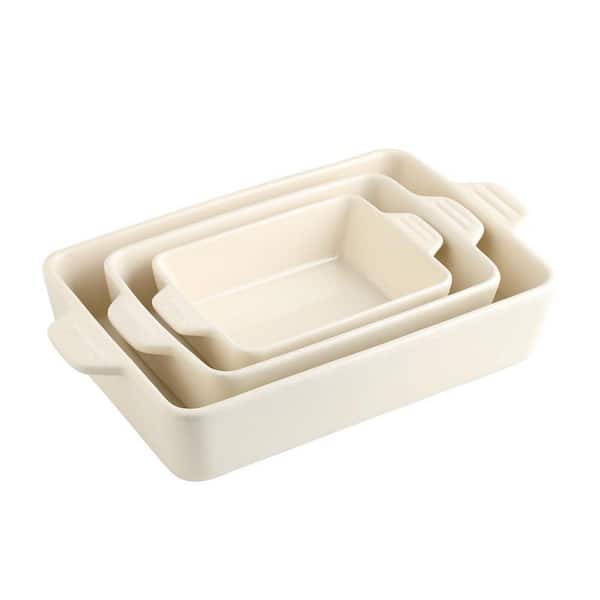 3-Piece Rectangular Ceramic Baking Dish Set with Handles, Oven Safe Casserole Bakeware for Lasagna, Pasta, Roasts