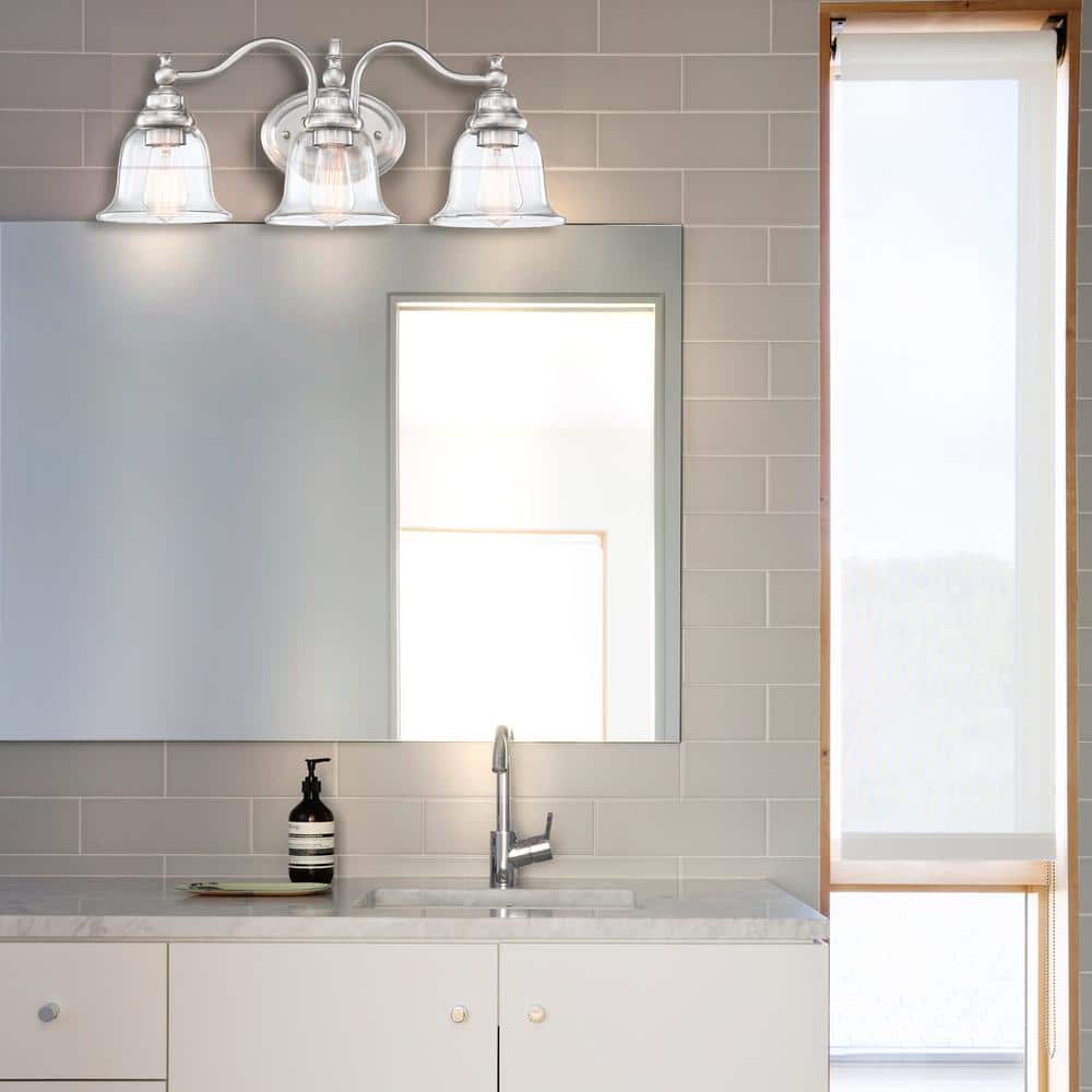 Brushed Nickel 3-Light Vanity with Clear Glass Shades