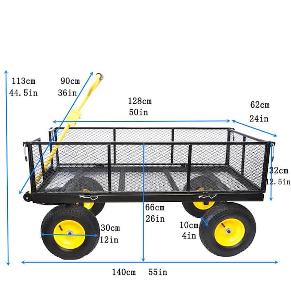 12.8 Cu. ft. Metal Wagon Garden Cart Truck, Yellow and Black, Outdoor Garden, Carrying Objects, Model XL